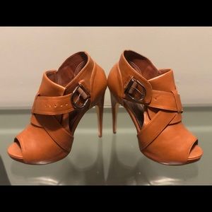 Light brown stiletto peep toe booties